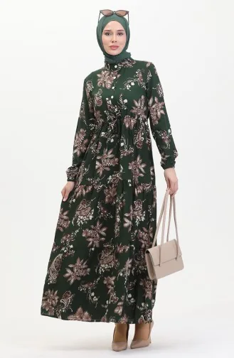 Gemustertes Viskosekleid 0509-02 Smaragdgrün 0509-02