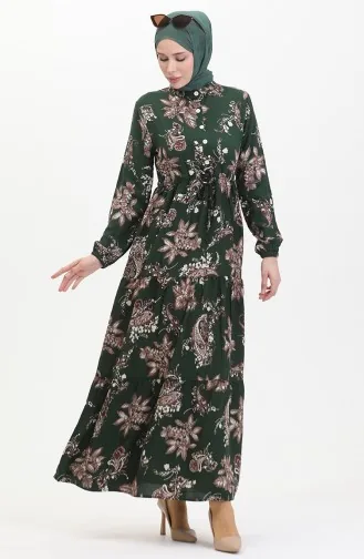 Gemustertes Viskosekleid 0509-02 Smaragdgrün 0509-02