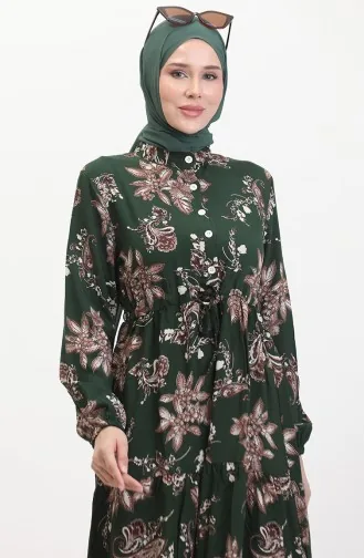 Gemustertes Viskosekleid 0509-02 Smaragdgrün 0509-02