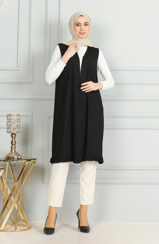 Lange Weste Mit Rüschen 5068-01 Schwarz 5068-01