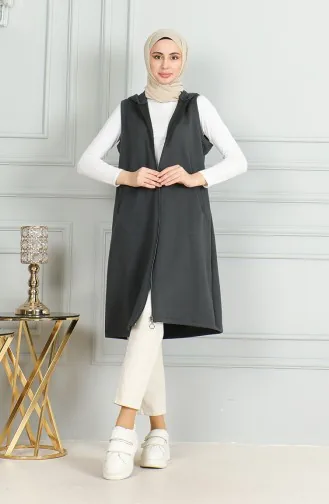 Gilet Matelassé Long A Fermeture 5102-01 Fumé 5102-01