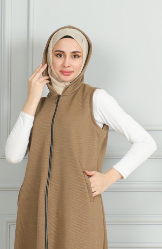 Fermuarlı Uzun Kapitone Yelek 5102-02 Vizon