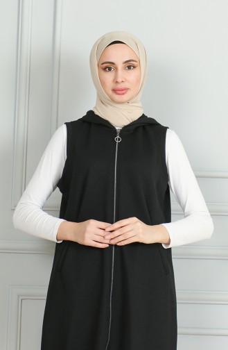 Fermuarlı Uzun Kapitone Yelek 5102-03 Siyah