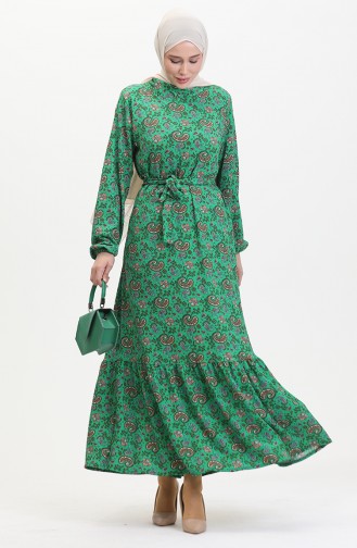 Robe à Motifs Et Ceinture 0511-01 Vert 0511-01