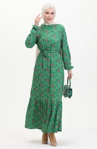 Robe à Motifs Et Ceinture 0511-01 Vert 0511-01