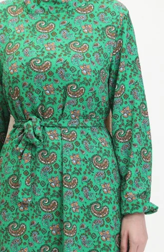 Robe à Motifs Et Ceinture 0511-01 Vert 0511-01