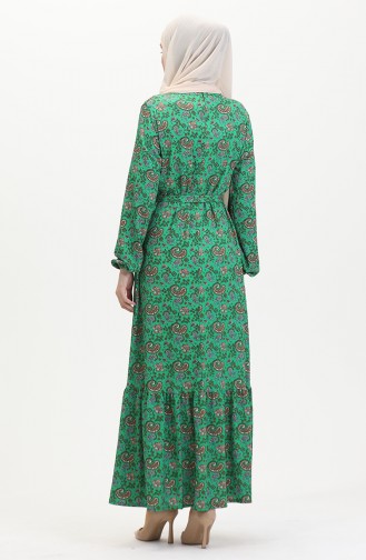 Robe à Motifs Et Ceinture 0511-01 Vert 0511-01