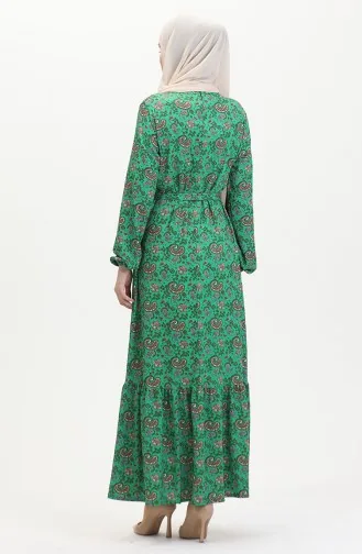 Robe à Motifs Et Ceinture 0511-01 Vert 0511-01