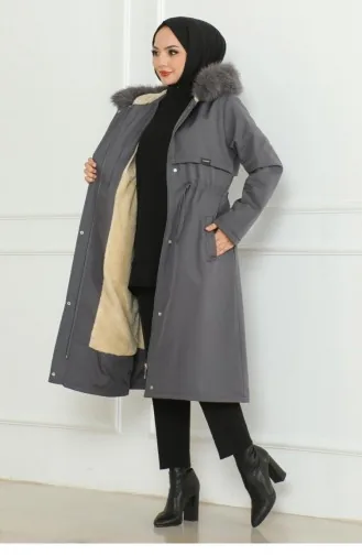 Manteau à Capuche Avec Fermeture éclair Cachée Gris 19211 15300