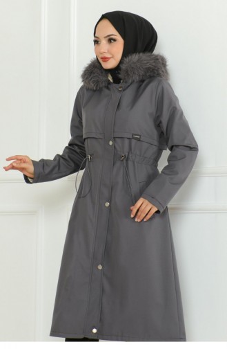 Hidden Zipper Hooded Coat Gray 19211 15300