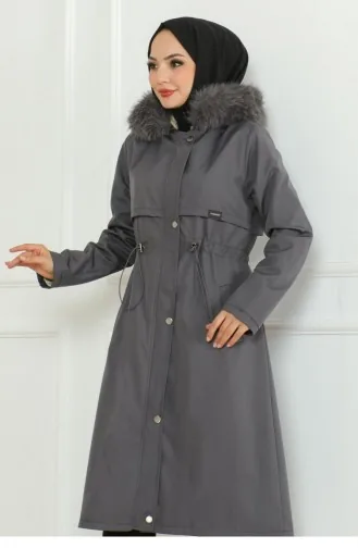 Manteau à Capuche Avec Fermeture éclair Cachée Gris 19211 15300