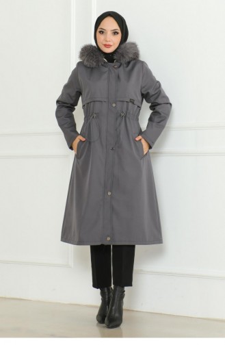 Hidden Zipper Hooded Coat Gray 19211 15300