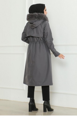 Hidden Zipper Hooded Coat Gray 19211 15300