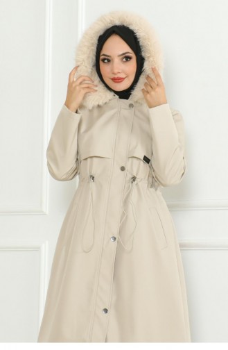 Manteau à Capuche Avec Fermeture éclair Cachée Beige 19211 15301