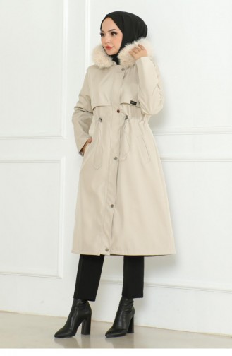 Manteau à Capuche Avec Fermeture éclair Cachée Beige 19211 15301