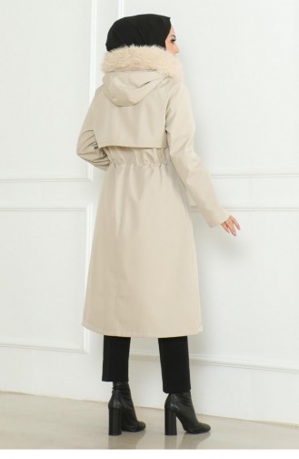 Manteau à Capuche Avec Fermeture éclair Cachée Beige 19211 15301