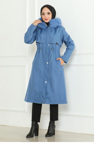 Manteau à Capuche Avec Fermeture éclair Dissimulée Bleu 19211 15302