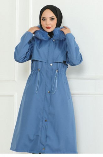 Manteau à Capuche Avec Fermeture éclair Dissimulée Bleu 19211 15302