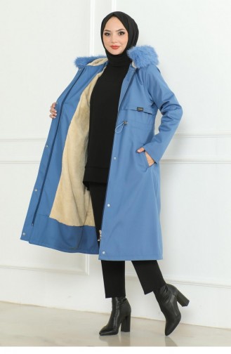 Manteau à Capuche Avec Fermeture éclair Dissimulée Bleu 19211 15302
