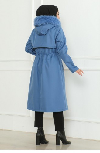 Manteau à Capuche Avec Fermeture éclair Dissimulée Bleu 19211 15302
