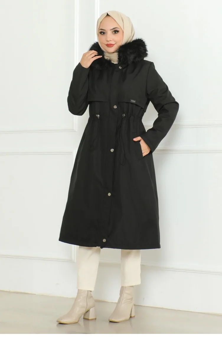 Manteau à Capuche Avec Fermeture éclair Cachée Noir 19211 15303