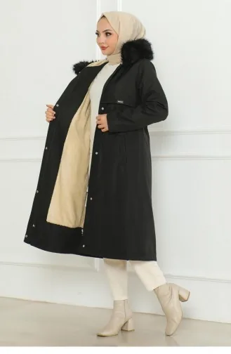 Manteau à Capuche Avec Fermeture éclair Cachée Noir 19211 15303
