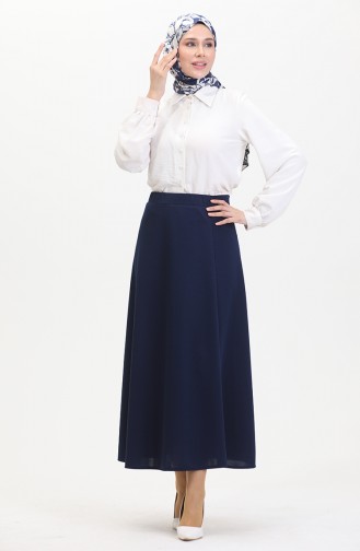 Elastic Waist Bell Skirt 3035-01 Navy Blue 3035-01