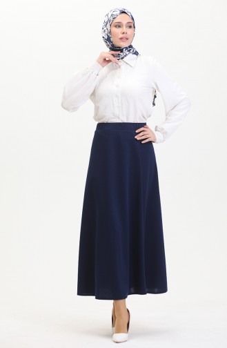 Elastic Waist Bell Skirt 3035-01 Navy Blue 3035-01