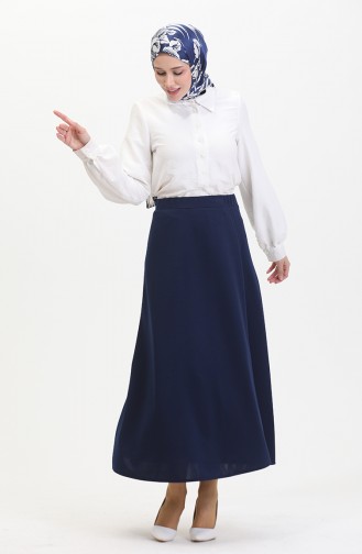 Elastic Waist Bell Skirt 3035-01 Navy Blue 3035-01