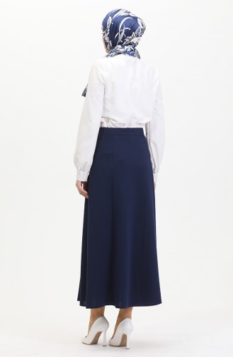 Elastic Waist Bell Skirt 3035-01 Navy Blue 3035-01
