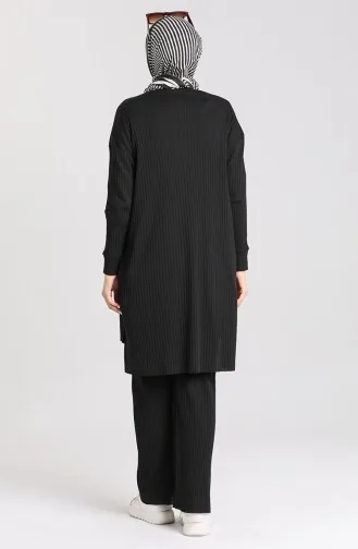 Asimetrik Cepli Tunik Pantolon İkili Takım 7731-01 Siyah