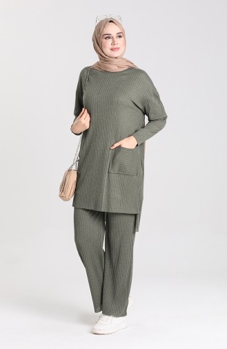 Asymmetrische Tuniekbroek Met Zak Dubbel Pak 7731-02 Kaki 7731-02