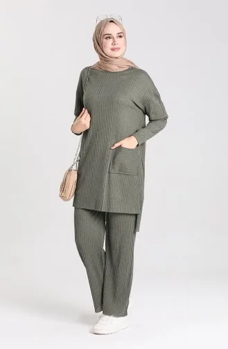 طقم ثنائي تونيك بجيب بنطلون  7731-02 أخضر عسكري 7731-02