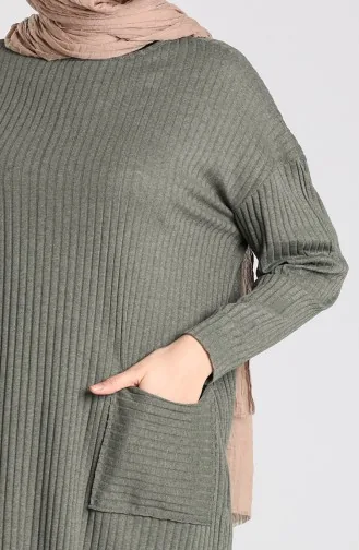 طقم ثنائي تونيك بجيب بنطلون 7731-02 أخضر عسكري 7731-02