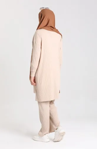 Tunika-Hose Mit Asymmetrischer Tasche Doppelanzug 7731-03 Beige 7731-03