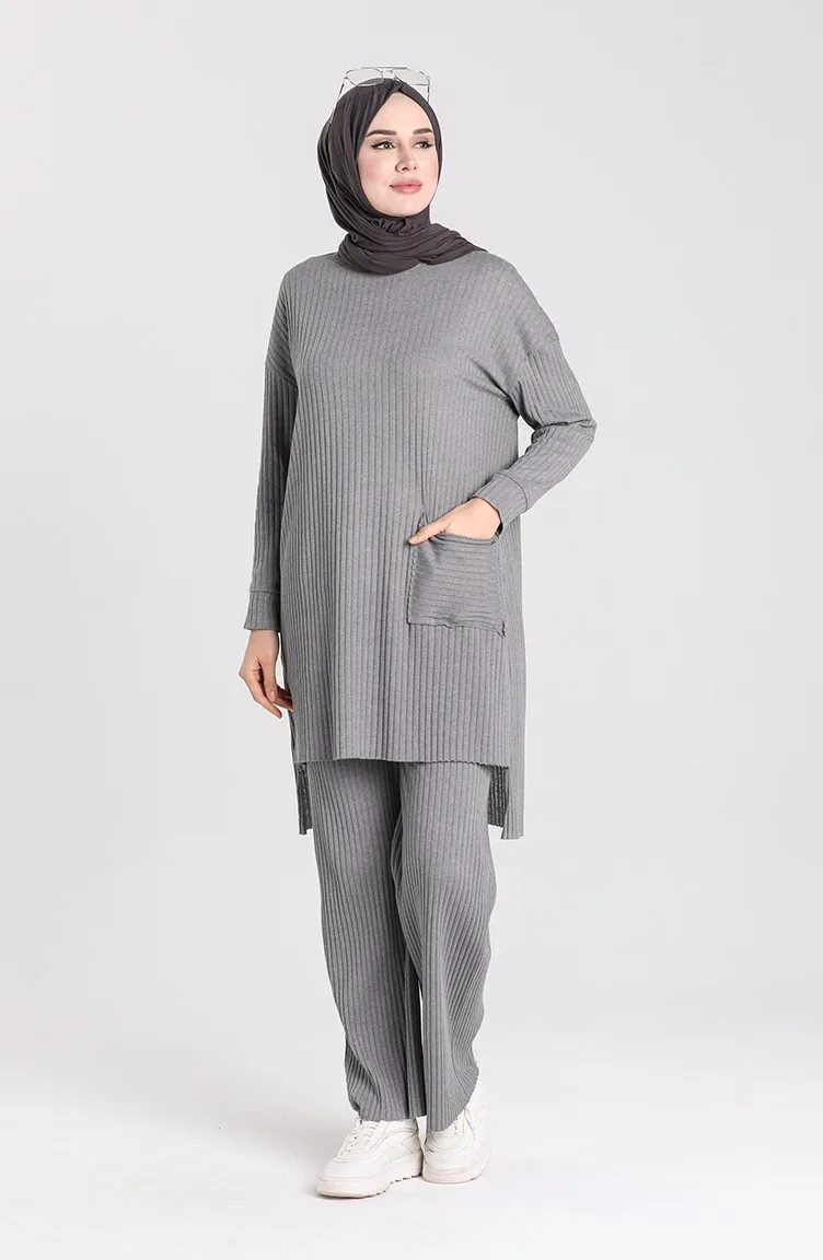 Tunika-Hose Mit Asymmetrischer Tasche Doppelanzug 7731-04 Geräuchert 7731-04