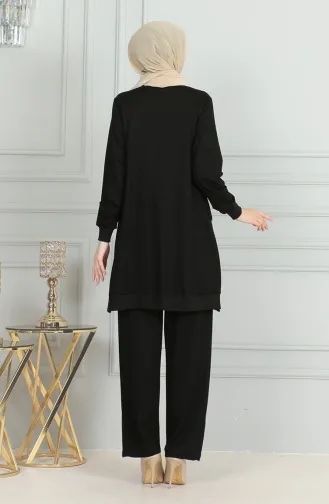 Ensemble Double Pantalon Tunique Détail Franges 20042-02 Noir 20042-02