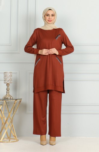 Ensemble Deux Pièces Tunique Pantalon Détail Franges 20042-03 Carreau 20042-03