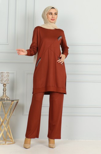 Ensemble Deux Pièces Tunique Pantalon Détail Franges 20042-03 Carreau 20042-03