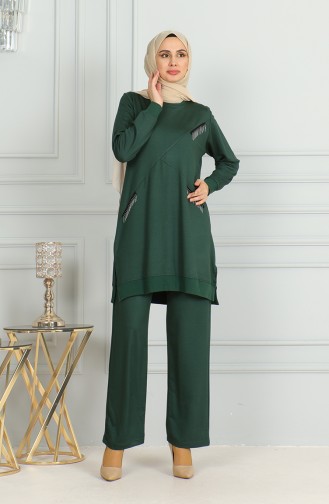 Plus Size Tassel Detailed Two-Piece Suit 20042-04 Emerald Green 20042-04