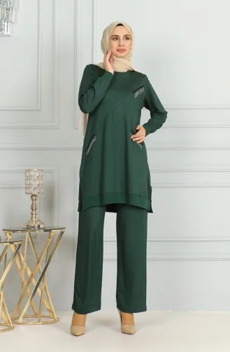 Püskül Detaylı Tunik Pantolon İkili Takım 20042-04 Zümrüt Yeşili