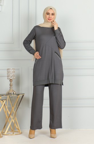 Ensemble Deux Pièces Tunique Pantalon Détail Franges 20042-05 Gris 20042-05