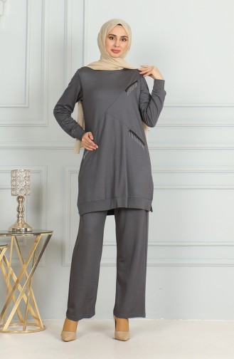 Ensemble Deux Pièces Tunique Pantalon Détail Franges 20042-05 Gris 20042-05