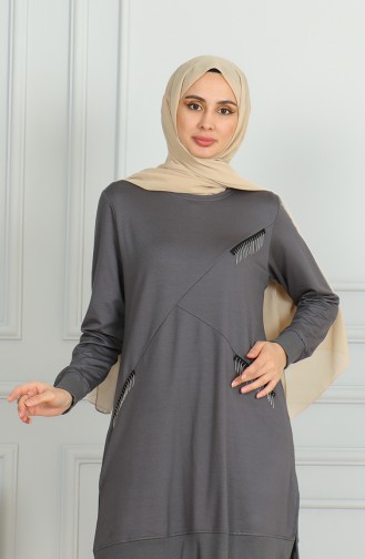 Ensemble Deux Pièces Tunique Pantalon Détail Franges 20042-05 Gris 20042-05