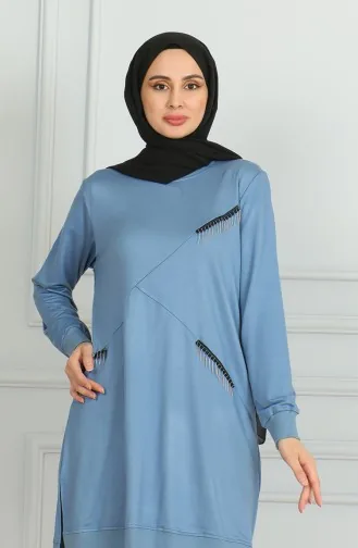 Ensemble Double Pantalon Tunique Détail Franges 20042-06 Bleu 20042-06