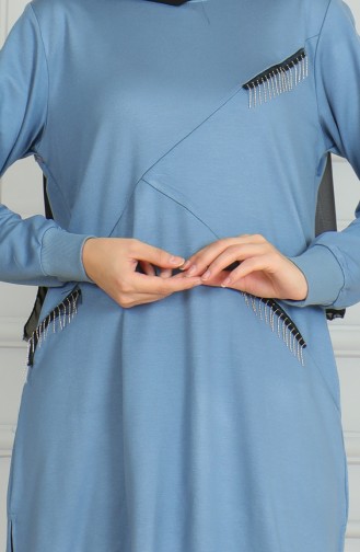 Püskül Detaylı Tunik Pantolon İkili Takım 20042-06 Mavi