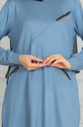 Ensemble Double Pantalon Tunique Détail Franges 20042-06 Bleu 20042-06