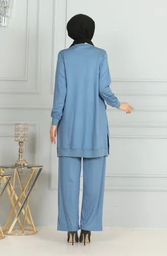 Ensemble Double Pantalon Tunique Détail Franges 20042-06 Bleu 20042-06
