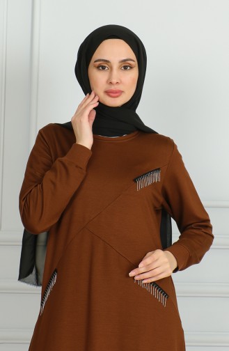 Ensemble Double Pantalon Tunique Détail Franges 20042-07 Tan 20042-07