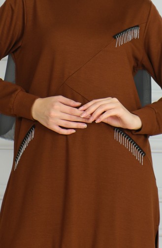 Ensemble Double Pantalon Tunique Détail Franges 20042-07 Tan 20042-07